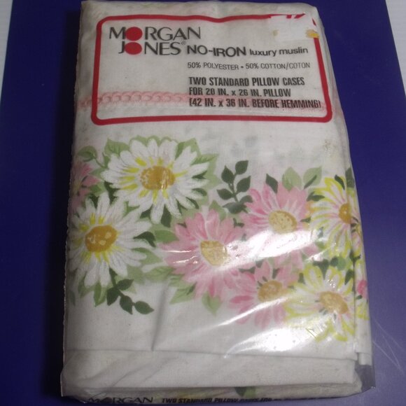 Vintage Morgan Jones Standard Pillowcases Luxury Muslin Daisy Pattern New - Picture 1 of 5